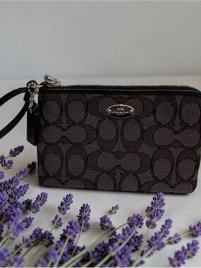 Coach Black Signature Jacquard Wristlet